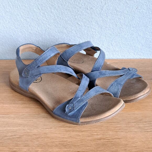 Taos Women’s 9 Big Time Blue Leather Strappy Sandals Comfortable Comfort Walking - Picture 1 of 13